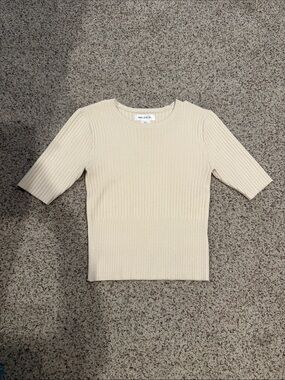 Bailey 44 Cream/tan Ribbed Short Sleeve Top
